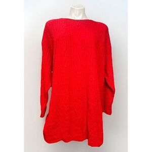 Diane Von Furstenberg The Color Authority Red Cable Knit Metallic Sweater  1X/2X